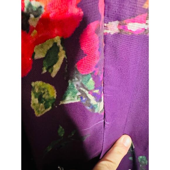 MAC DUGGAL Purple Floral Georgette Plunging Neckline High Slit Gown Size 8 - Picture 6 of 16